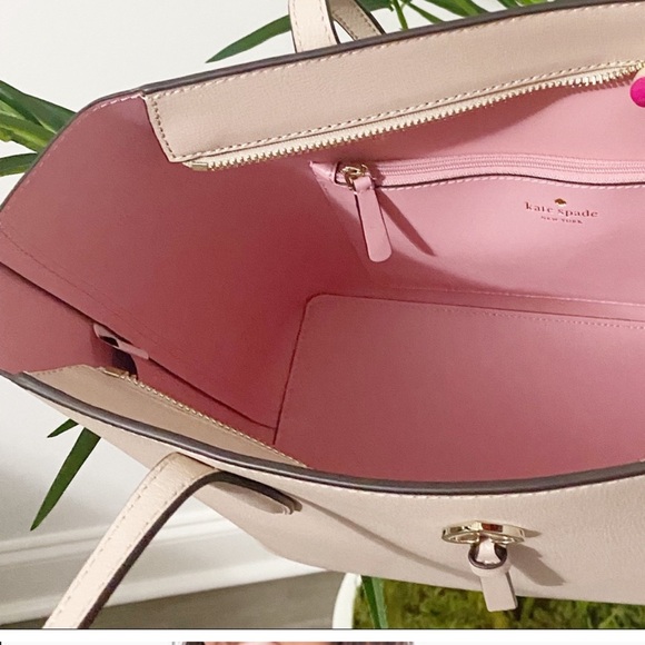🆕 Kate Spade Adel Small Tote Bag Neutral Color Beige & Pink Leather - Picture 5 of 12